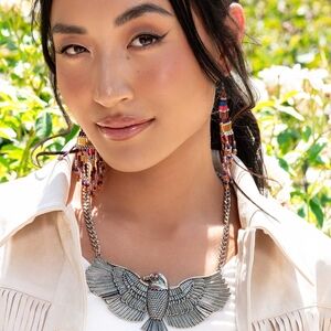 Silver Statement Necklace & Earrings with Bird Design